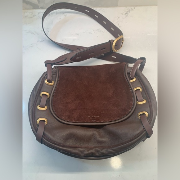 Rag and Bone Brown Leather Suede Saddle Crossbody Bag - Picture 2 of 11